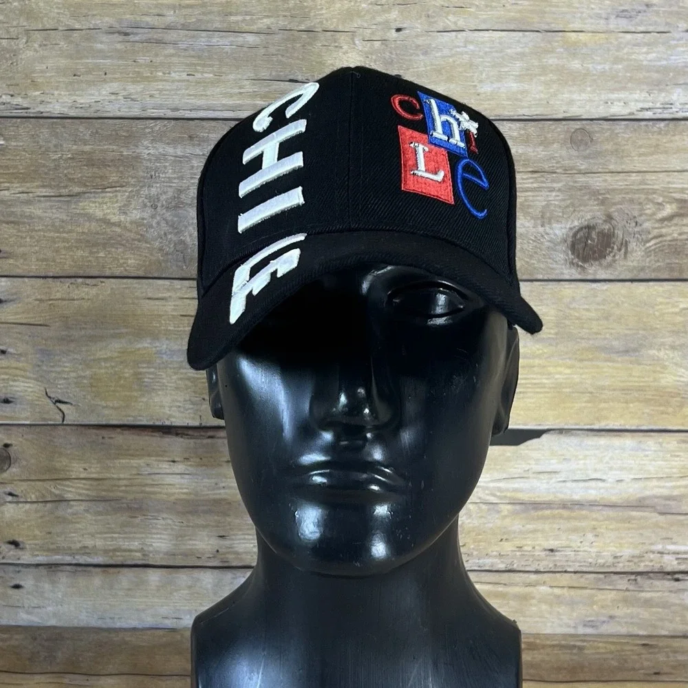 Chile Souvenir Baseball Cap Black Embroidered Adjustable Hat One Size‎ Fits All